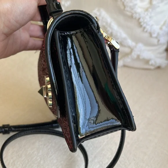 KATE SPADE Odette GLITTER MINI top handle crossbody bag blkcherry - Picture 15 of 17